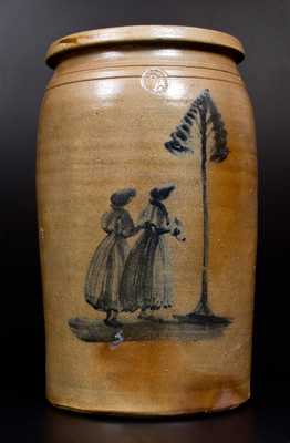 Scarce WV People Crock w/ Two Women, att. David Greenland Thompson, Morgantown