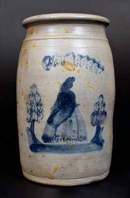 Scarce Uniontown, PA Stoneware Jar w/ Cobalt Woman Decoration