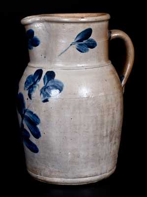 Baltimore, MD Stoneware Pitcher w/ Cobalt Floral Decoration, c1865