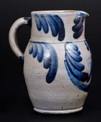 Rare and Fine Quart-Sized Baltimore Stoneware Pitcher w/ Cobalt Floral Decoration