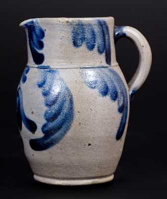 Rare and Fine Quart-Sized Baltimore Stoneware Pitcher w/ Cobalt Floral Decoration