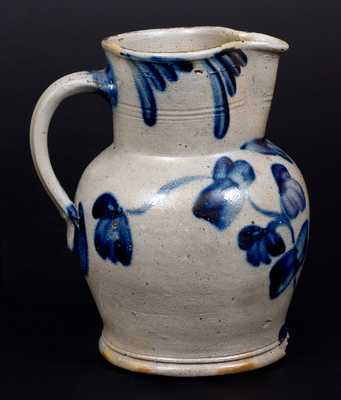 Fine Half-Gallon Henry H. Remmey, Philadelphia, PA Stoneware Pitcher w/ Elaborate Cobalt Floral Decoration