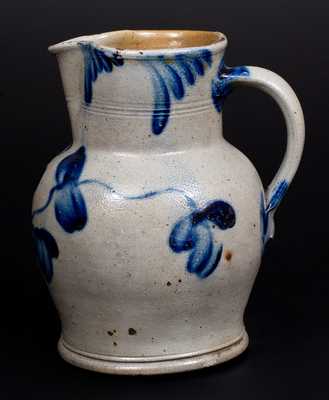 Fine Half-Gallon Henry H. Remmey, Philadelphia, PA Stoneware Pitcher w/ Elaborate Cobalt Floral Decoration