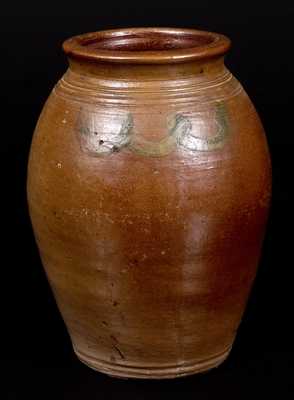 Half-Gallon Stoneware Jar w/ Cobalt Drape Decoration, NJ or CT origin, late 18th or early 19th century