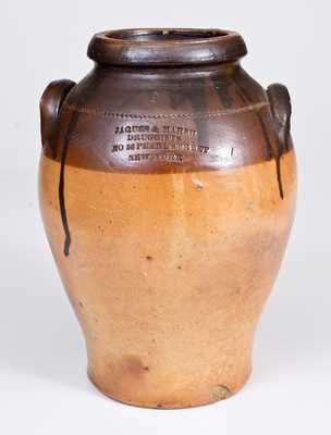 Unusual Iron-Dipped Stoneware Jar with PEARL STREET / NEW YORK Druggist's Advertising