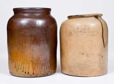 Lot of Two: Stoneware Jars with Impressed NEW YORK Advertising incl. WALL STREET Example