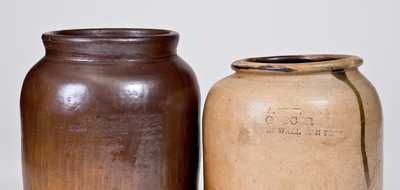 Lot of Two: Stoneware Jars with Impressed NEW YORK Advertising incl. WALL STREET Example