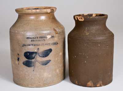 Lot of Two: NEW YORK Stoneware Druggists Jars incl. BROADWAY Example
