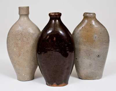 Lot of Three: Flasks incl. Stoneware Examples and Manganese-Glazed Redware Example