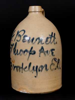 2 Gal. Stoneware Script Jug with Brooklyn, NY Advertising