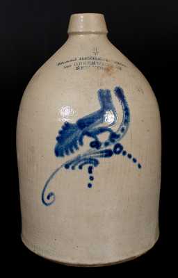 Unusual GREENWICH ST. / NEW YORK Advertising Stoneware Jug w/ Bird Decoration