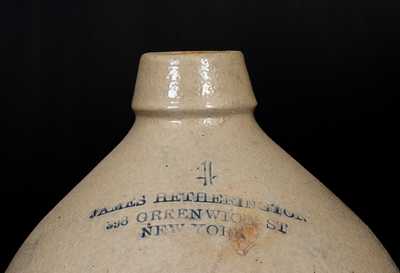 Unusual GREENWICH ST. / NEW YORK Advertising Stoneware Jug w/ Bird Decoration