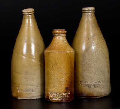 Lot of Three: Unusual Long Island Stoneware Bottles, SPARKLING CIDER / I.S. KETCHAM / JERICHO, L.I.