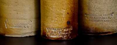 Lot of Three: Unusual Long Island Stoneware Bottles, SPARKLING CIDER / I.S. KETCHAM / JERICHO, L.I.