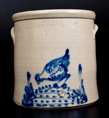 Five-Gallon ADAM CAIRE / PO KEEPSIE N Y Stoneware Crock w/ Cobalt Chicken Pecking Corn Decoration