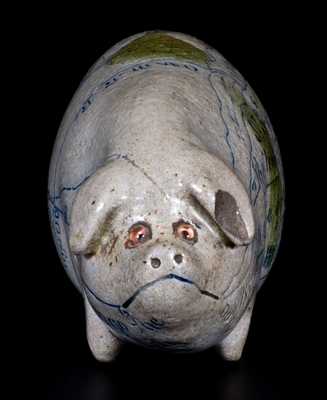Important Anna Pottery Stoneware Pig Flask w/ Glass Eyes and 
