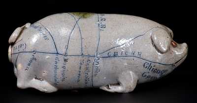 Important Anna Pottery Stoneware Pig Flask w/ Glass Eyes and 