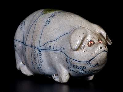 Important Anna Pottery Stoneware Pig Flask w/ Glass Eyes and 