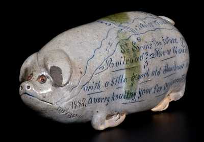Important Anna Pottery Stoneware Pig Flask w/ Glass Eyes and 