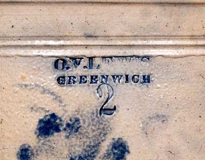 Rare O. V. LEWIS / GREENWICH Stoneware Jar, Otto V. Lewis, Greenwich, New York State origin, c1850