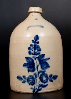 3 Gal. WHITES UTICA Stoneware Jug with Fine Cobalt Floral Decoration