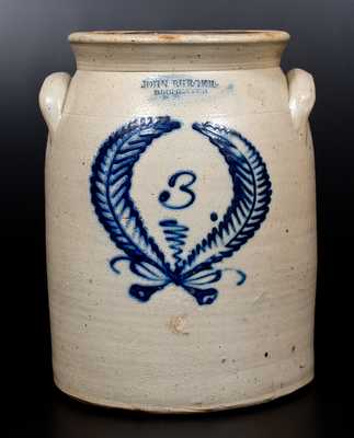 3 Gal. JOHN BURGER / ROCHESTER Stoneware Jar with Wreath Decoration