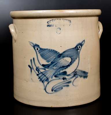 6 Gal. OTTMAN BROS. / FORT EDWARD, NY Stoneware Crock with Double Bird Decoration