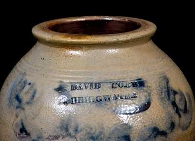 Very Rare DAVID COBB / N. BRIDGWATER, Plymouth County, MA Ovoid Stoneware Jar