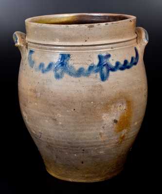 4 Gal. C. CROLIUS / MANUFACTURER / NEW-YORK Stoneware Jar with Cobalt Decoration