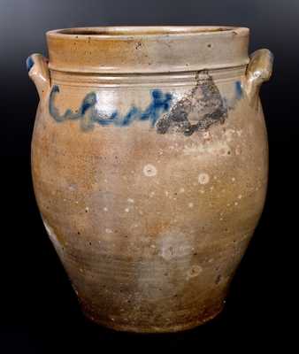 4 Gal. C. CROLIUS / MANUFACTURER / NEW-YORK Stoneware Jar with Cobalt Decoration