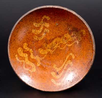 Pennsylvania Redware Plate with Yellow Slip Decoration