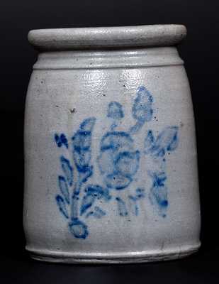 Unusual Cobalt-Decorated Stoneware Canning Jar with Floral Stencil, Western PA origin, circa 1875
