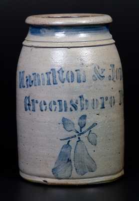 Fine Hamilton & Jones / Greensboro, Pa Stoneware Wax Sealer with Stenciled Pears Decoration