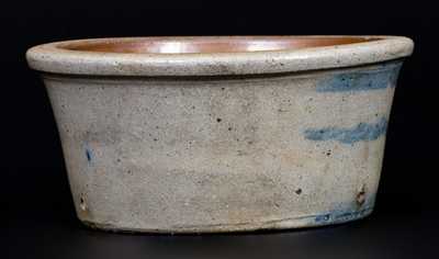 Unusual Western PA Striped Stoneware Bowl with Original Holes in Base