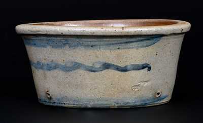 Unusual Western PA Striped Stoneware Bowl with Original Holes in Base