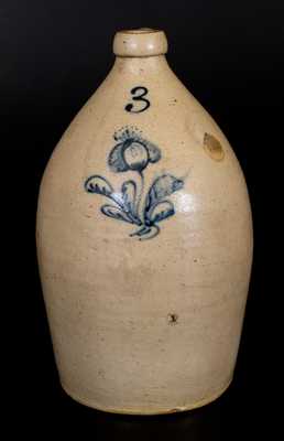 3 Gal. Stoneware Jug with Fine Slip-Trailed Floral Decoration att. John Burger, Rochester, NY