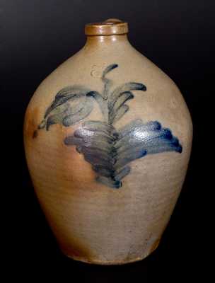 3 Gal. Ovoid Stoneware Jug with Brushed Floral Decoration, Midwestern, circa 1850
