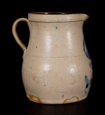 1 Gal. New York or New England Stoneware Pitcher with Brushed Floral Decoration