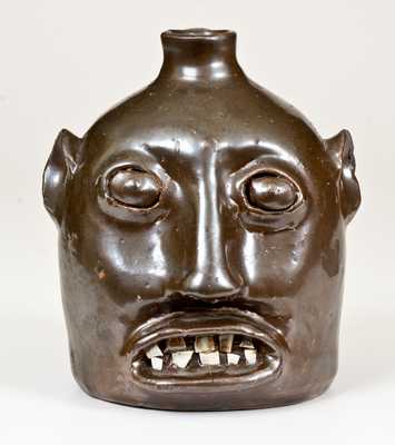 Very Rare and Important BROWN BROS. / ARDEN, NC Stoneware Face Jug, c1925
