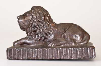 Unusual Sewertile Reclining Lion Figure Inscribed
