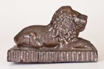 Unusual Sewertile Reclining Lion Figure Inscribed 