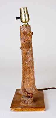 Very Fine Sewertile Lamp with Squirrels Perched on Tree and Stump, Robert Wilson, Uhrichsville, Ohio