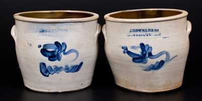 One-Gallon BROWN & BROS / HUNTINGTON. L.I Stoneware Jar w/ Cobalt Floral Decoration
