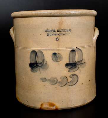Unusual Six-Gallon BROWN. BROTHERS / HUNTINGTON. L.I. Stoneware Crock