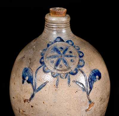 Exceptional Stoneware Jug w/ Geometric Incised Design and Impressed Accents, Manhattan, late 18th century