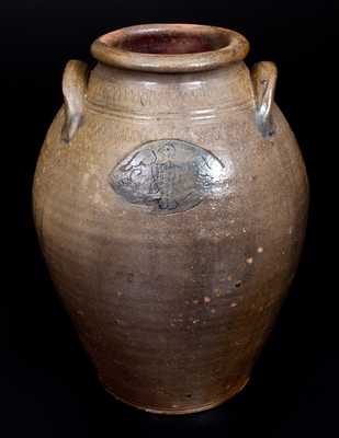 Extremely Rare Old Bridge, New Jersey Stoneware Jar w/ Impressed Federal Eagle Medallion