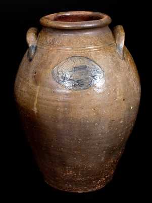 Extremely Rare Old Bridge, New Jersey Stoneware Jar w/ Impressed Federal Eagle Medallion