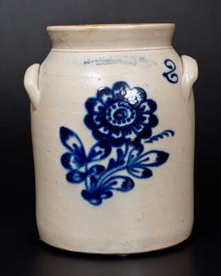 N. CLARK & CO. / ROCHESTER, N.Y. Stoneware Jar with Fine Slip-Trailed Floral Decoration