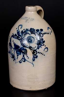 4 Gal. J. NORTON & CO. / BENNINGTON, VT Stoneware Jug with Fine Slip-Trailed Floral Decoration