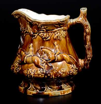 Rare Rockingham Hunt Scene Frog Pitcher attrib. John L. Rue, South Amboy, NJ